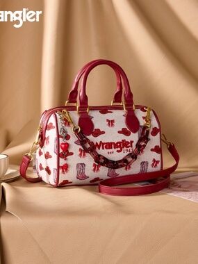 Wrangler Western Cowboy Print Boston Bag Pink